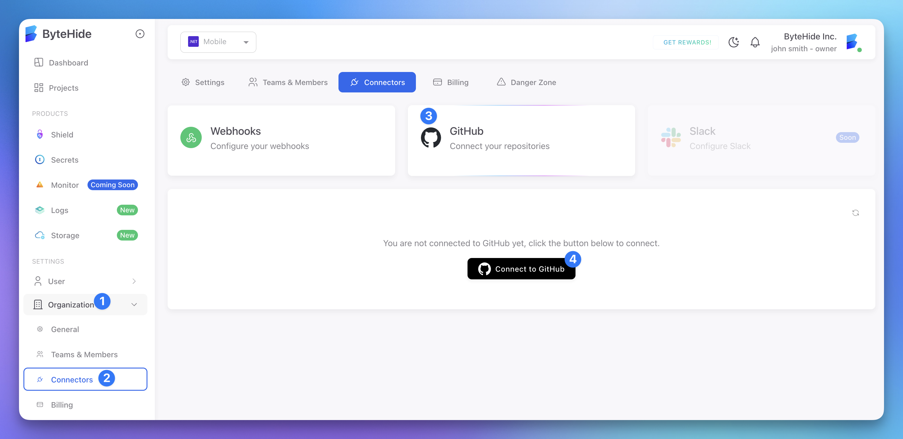 Github connect bytehide