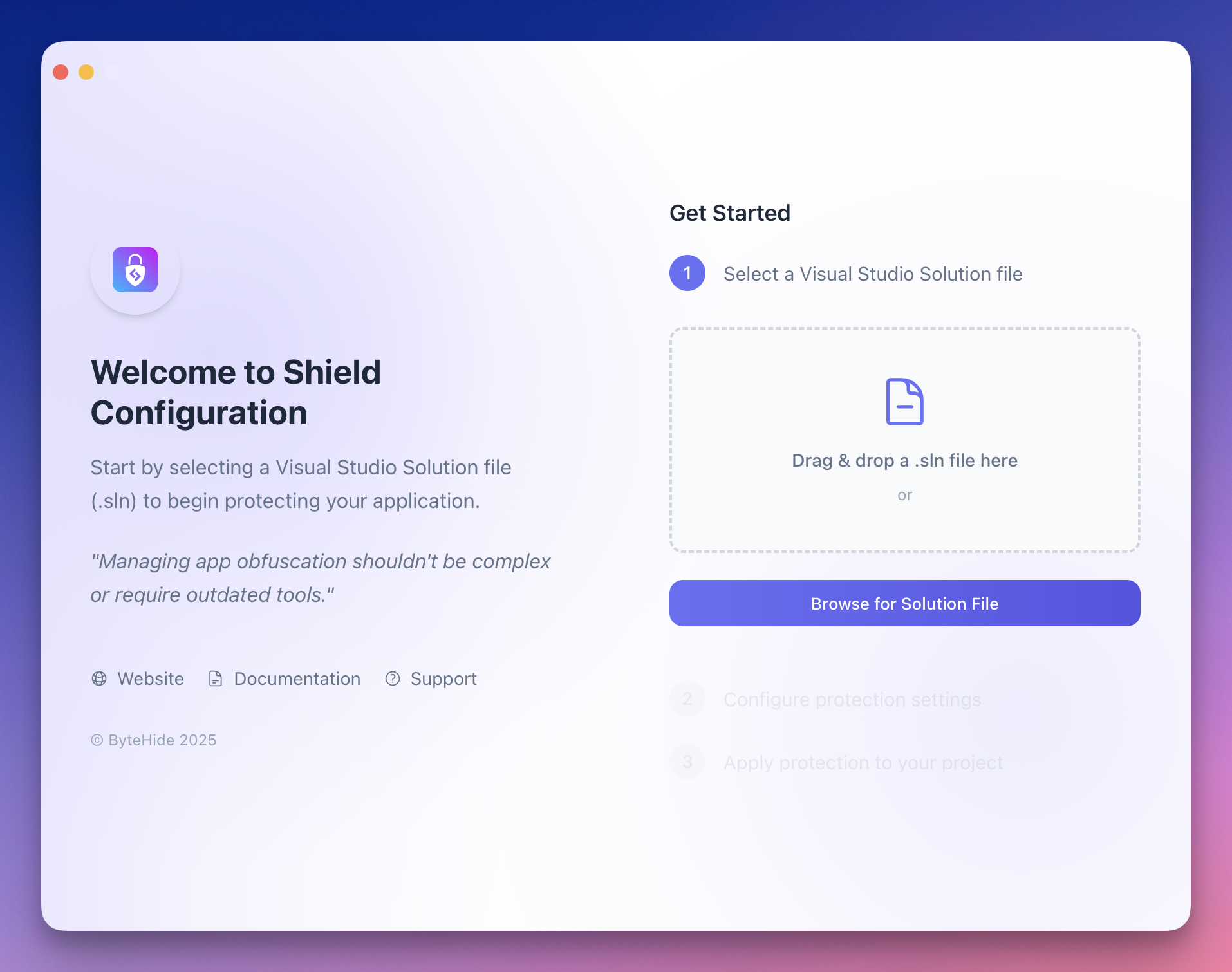 Shield Config Welcome Screen
