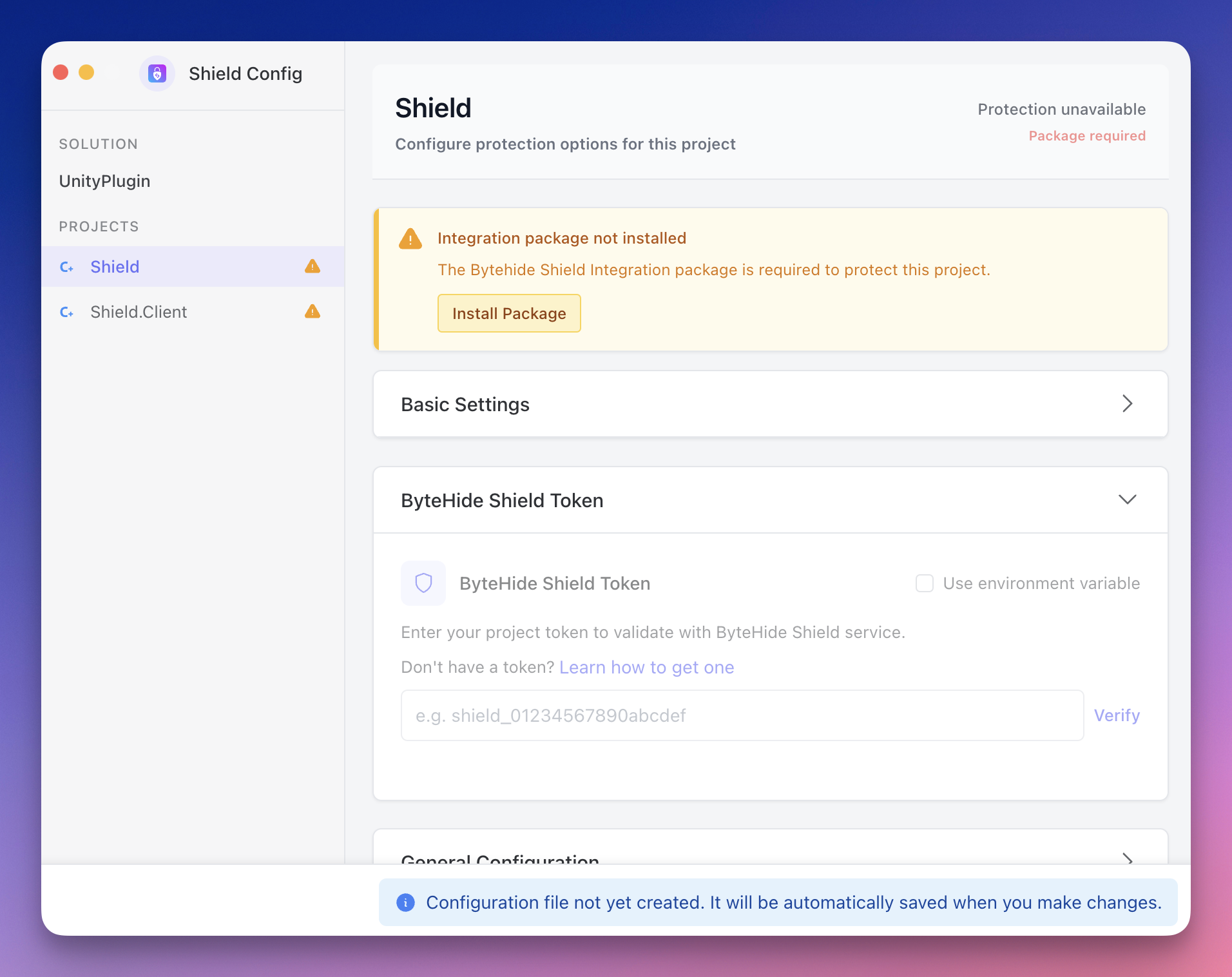 Shield Projects Screen