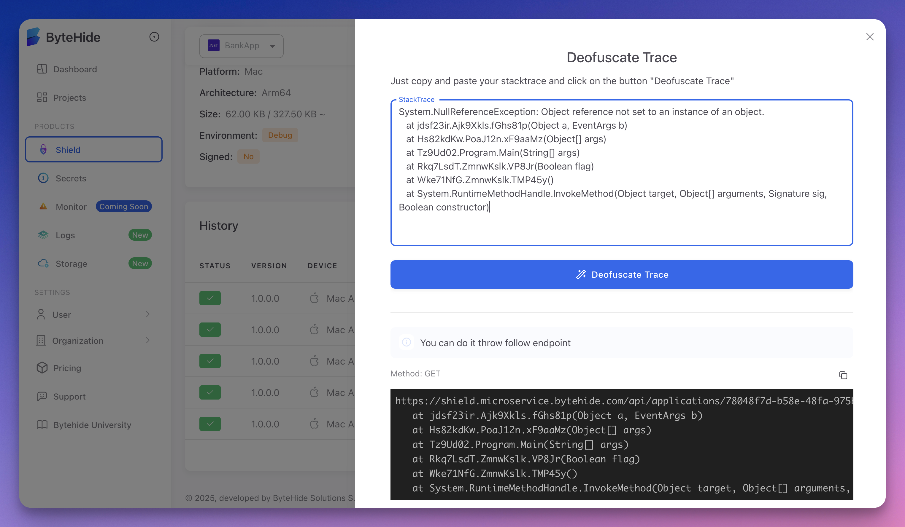 Deobfuscate trace in panel